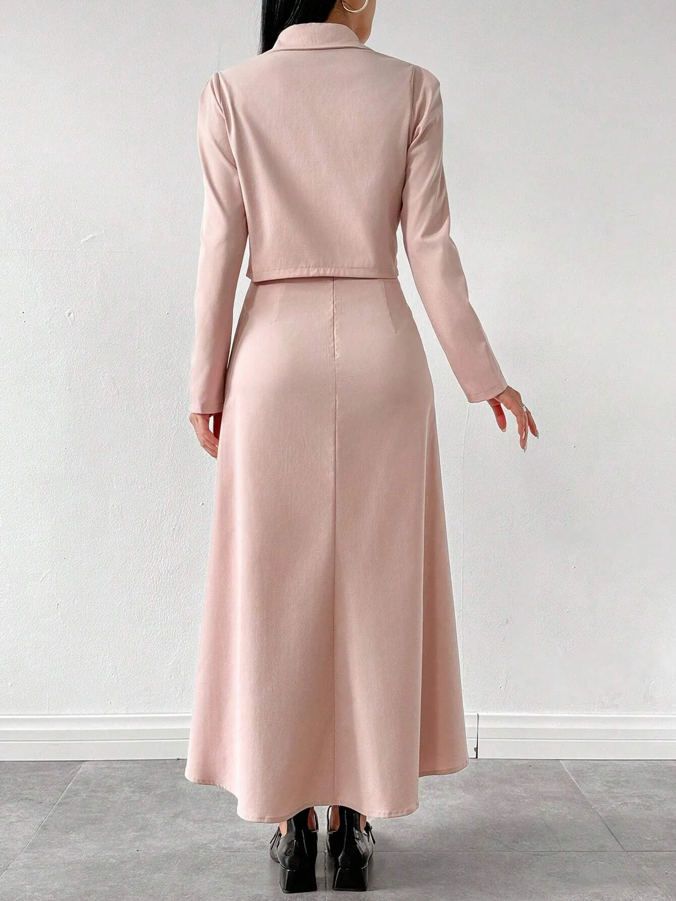 2pcs Elegant Gentle Style Elegant Pink Top And Skirt Set