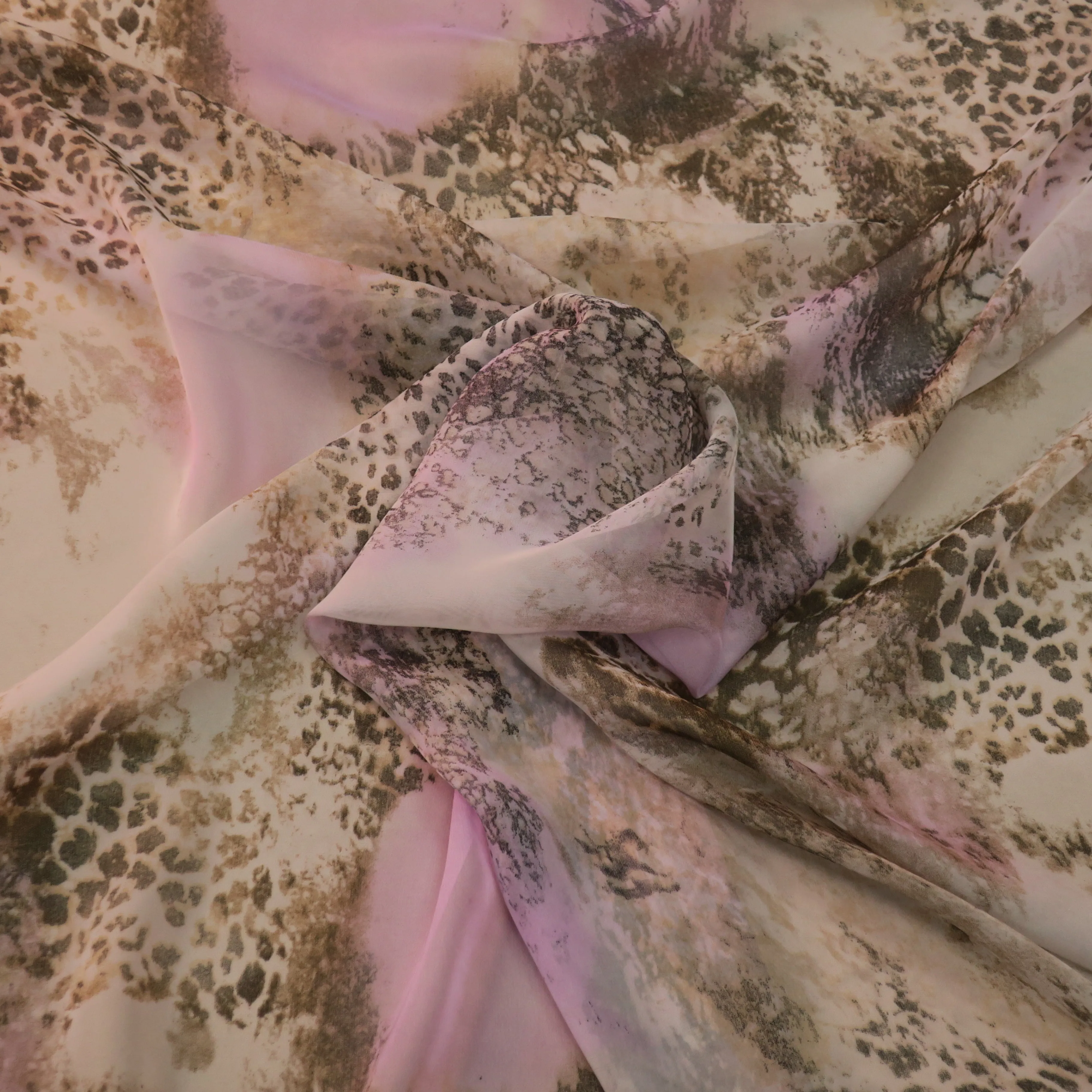 Animal Light Pink and Brown Printed Silk Chiffon Fabric