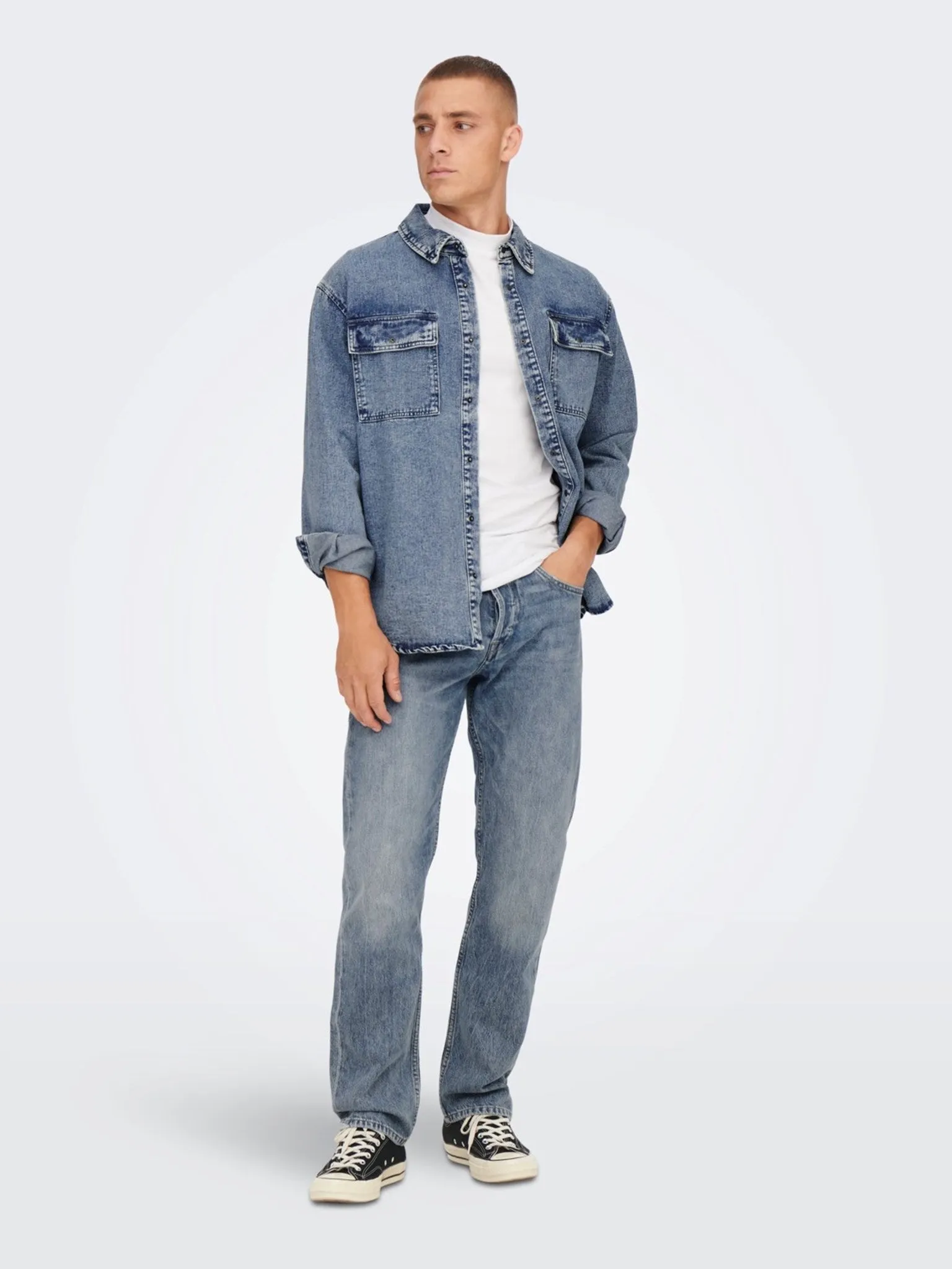 Bill Washed Overshirt - Blue Denim