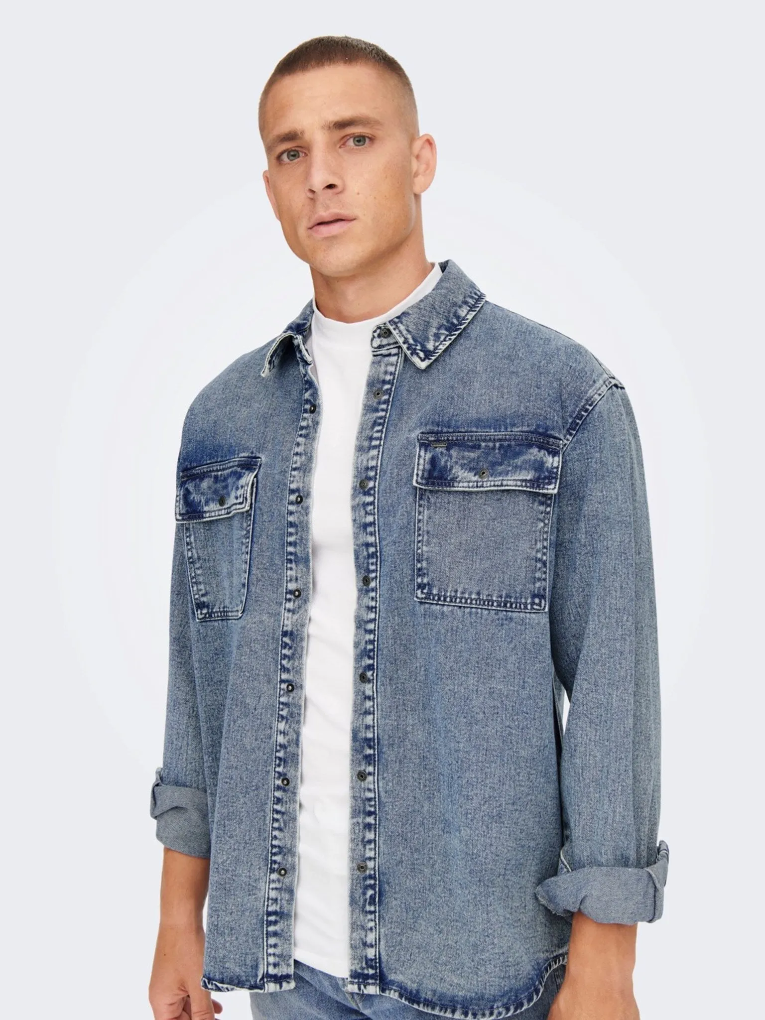 Bill Washed Overshirt - Blue Denim