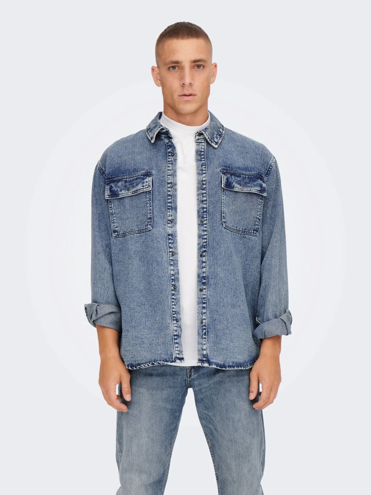 Bill Washed Overshirt - Blue Denim