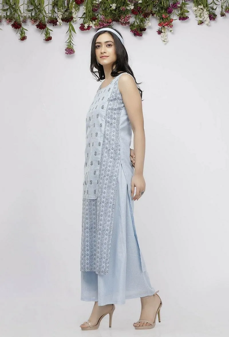 Blue Straight Fit Hand-Block Printed  Kota Kurta