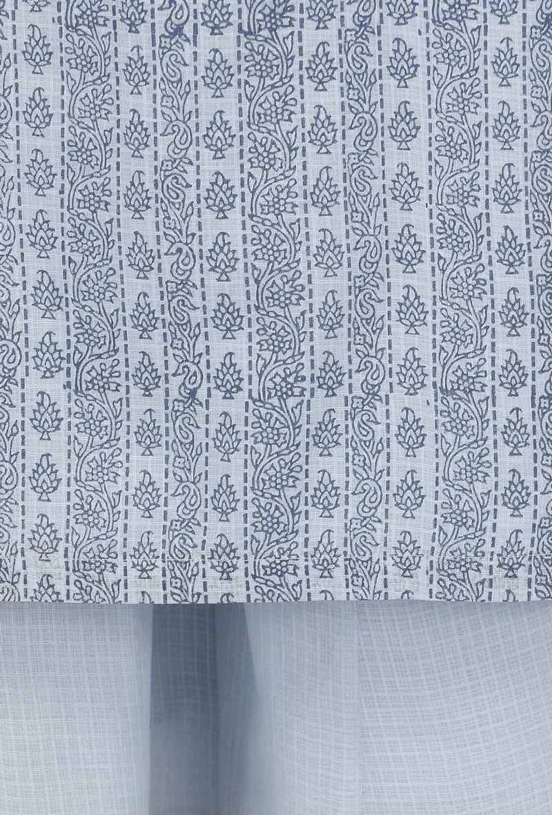 Blue Straight Fit Hand-Block Printed  Kota Kurta