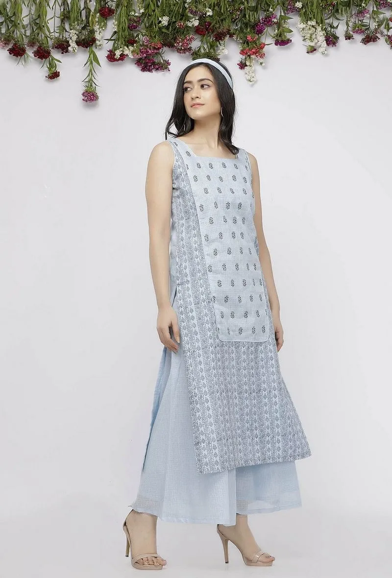 Blue Straight Fit Hand-Block Printed  Kota Kurta