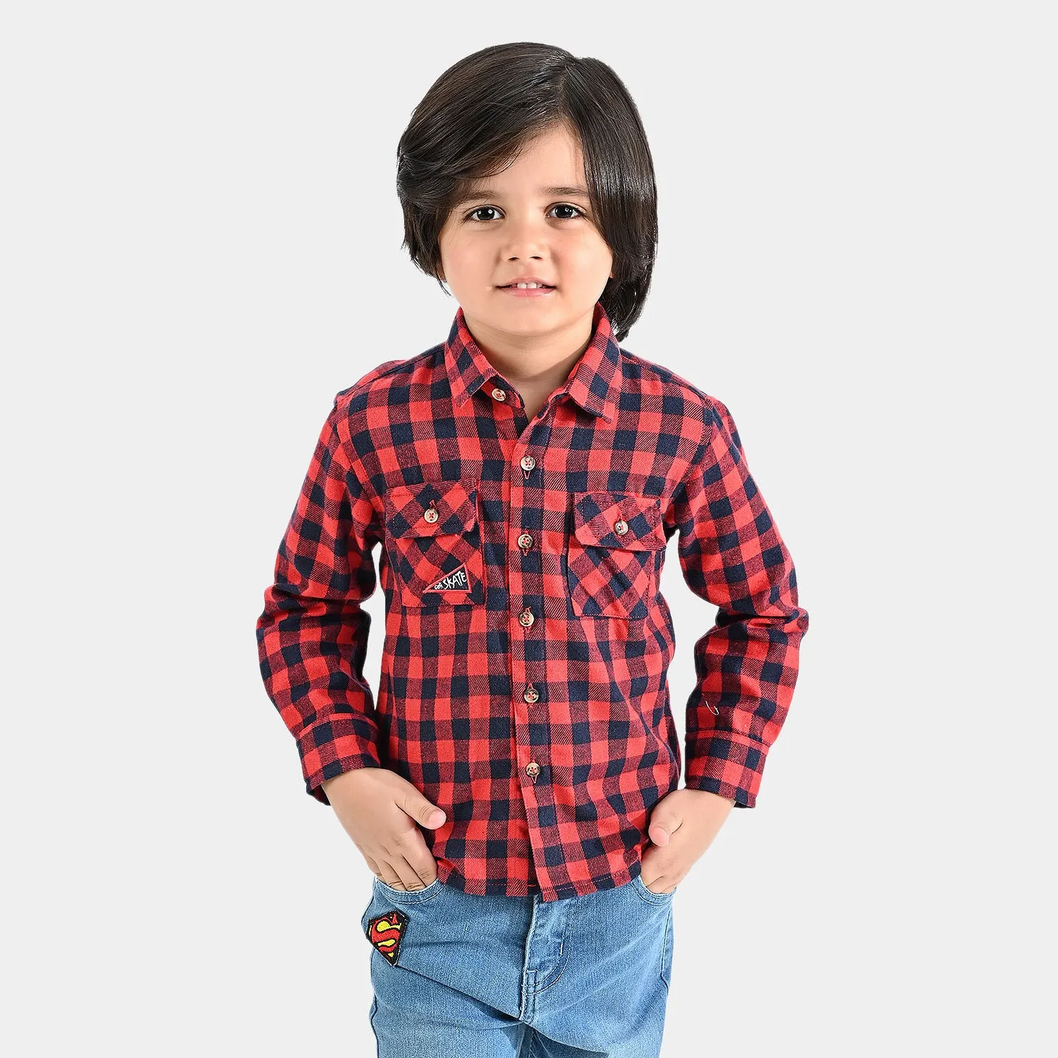 Boys Flannel Casual Shirt F/S (Go Skate)-Red