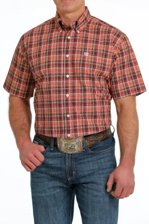 Cinch Mens Plaid Button Down S/S Shirt - Red/Orange/Black - MTW1111422
