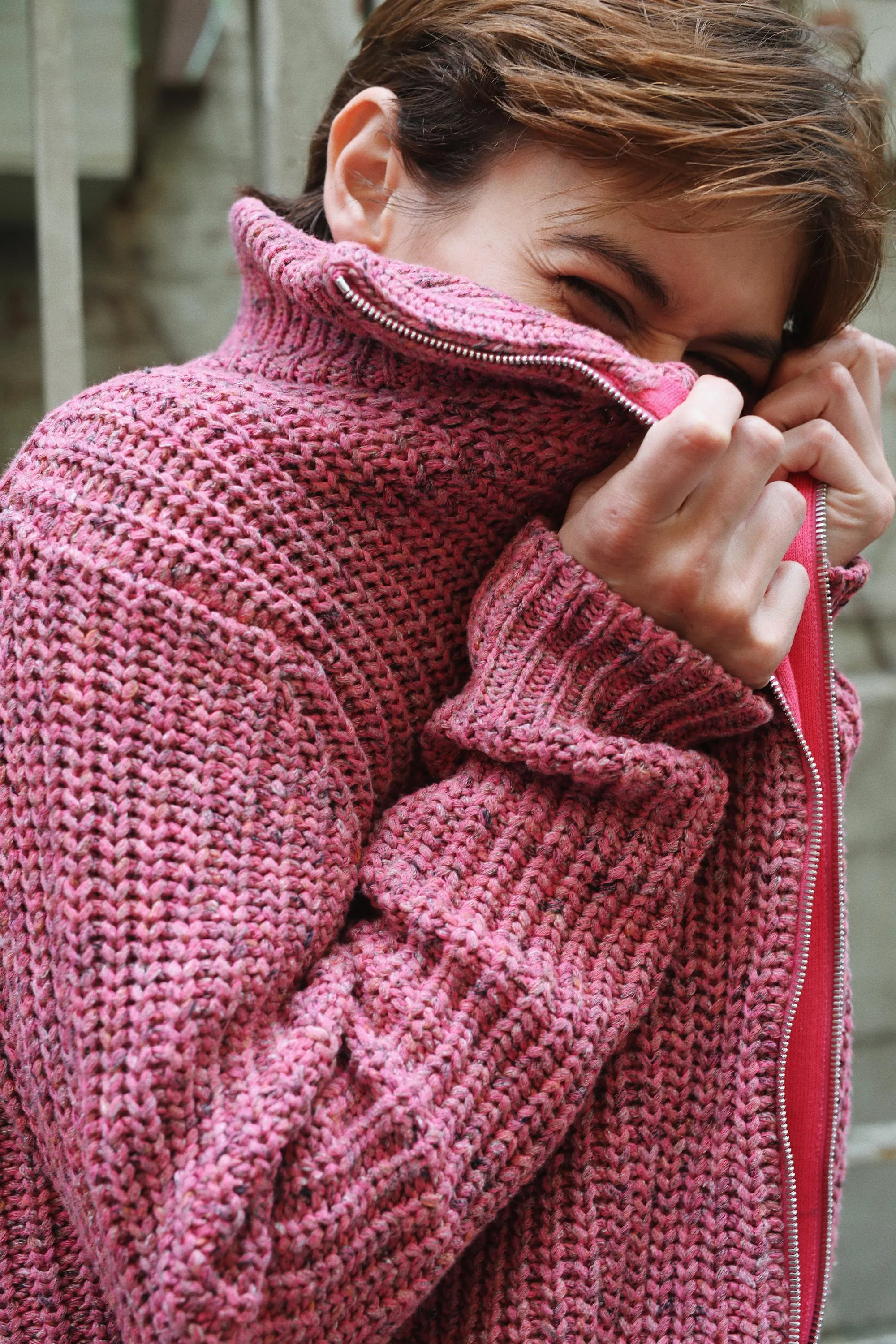 DAVE ZIP CARDIGAN - PINK