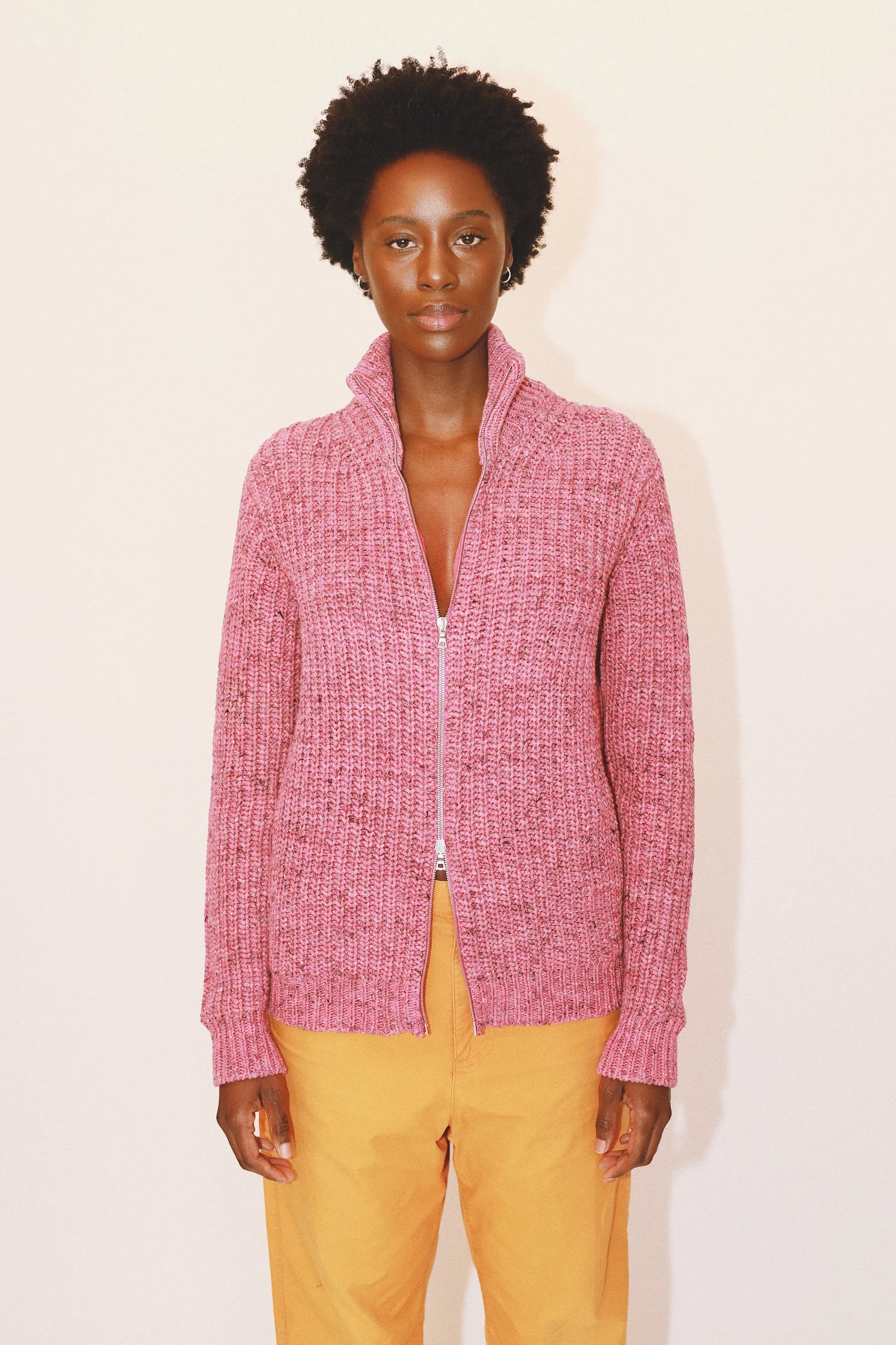 DAVE ZIP CARDIGAN - PINK