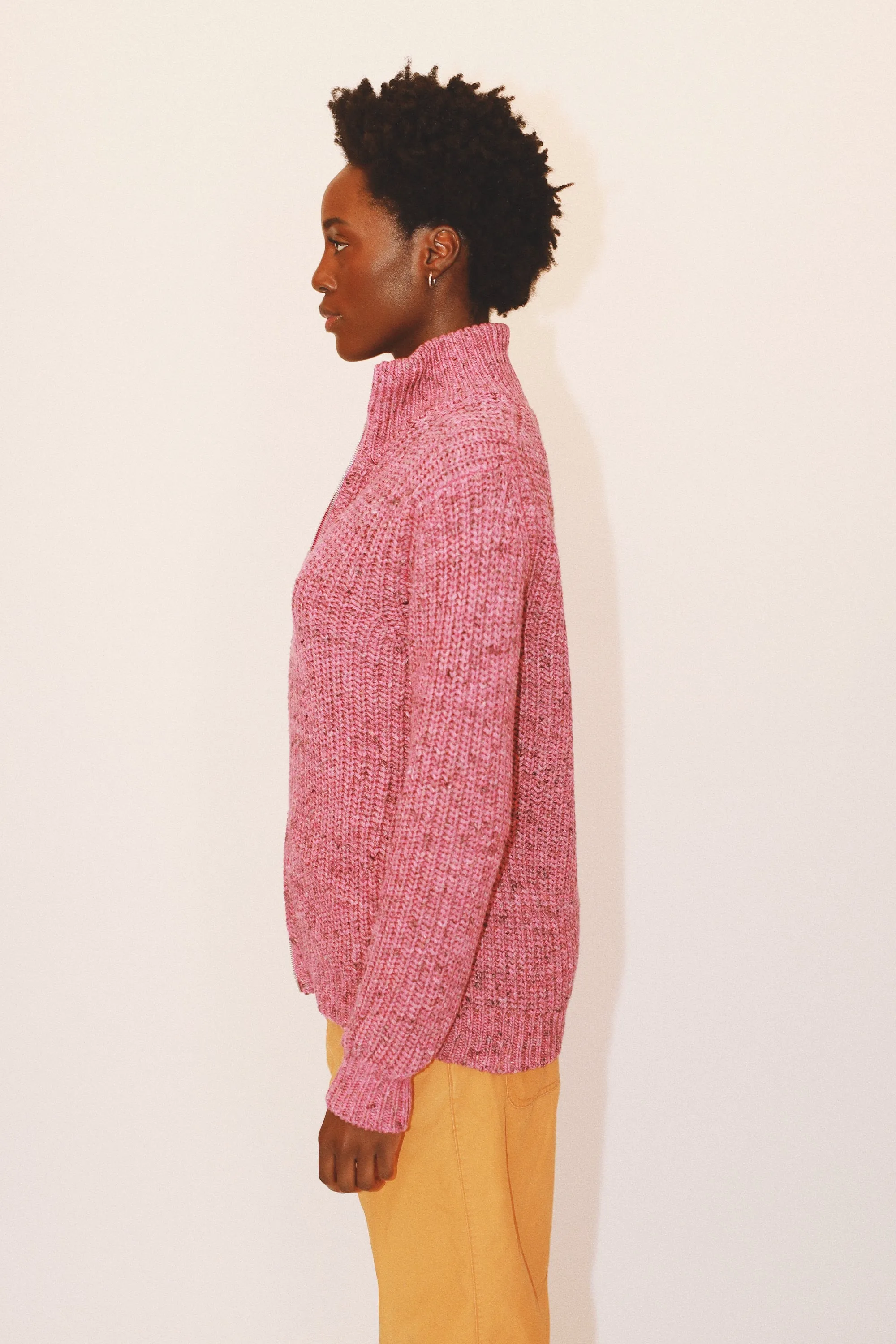 DAVE ZIP CARDIGAN - PINK
