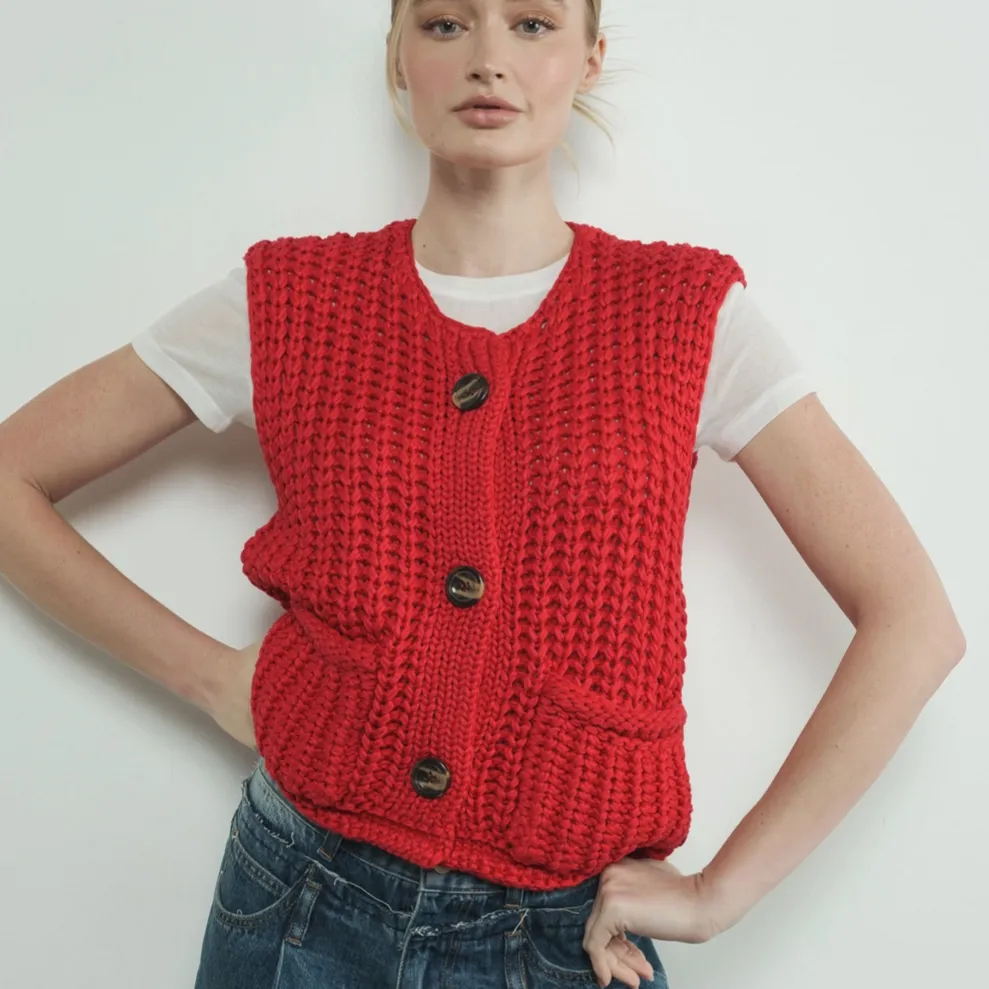 Elouise Chunky Knit Cardigan Sweater Vest