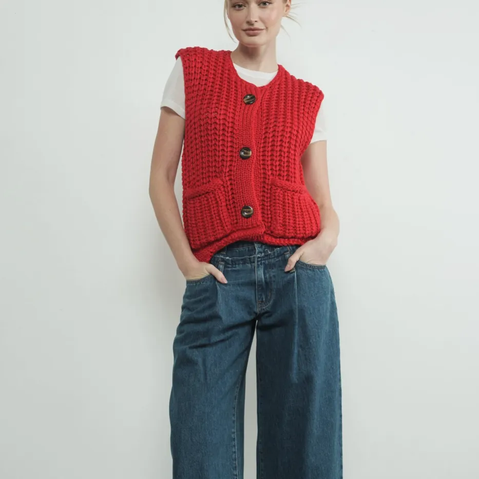 Elouise Chunky Knit Cardigan Sweater Vest