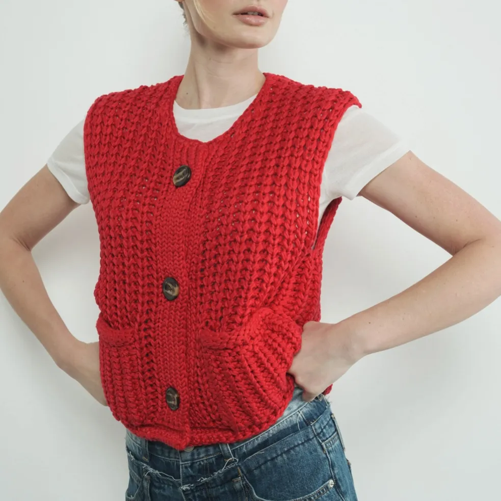 Elouise Chunky Knit Cardigan Sweater Vest