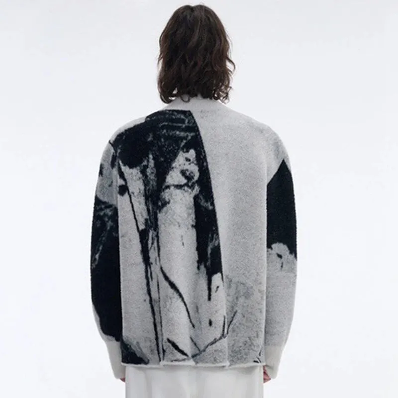 Embroidery Men's Cardigan Sweaters Vintage Round Neck Gradient Color Zipper Male Knitting Jackets Spring New Stylish 9C4262
