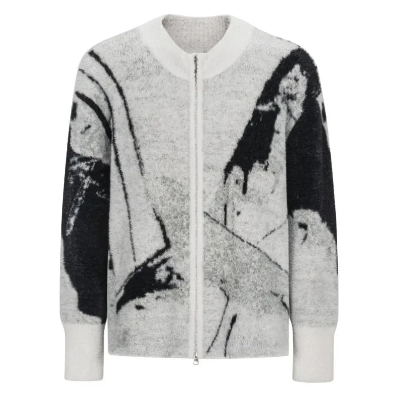 Embroidery Men's Cardigan Sweaters Vintage Round Neck Gradient Color Zipper Male Knitting Jackets Spring New Stylish 9C4262