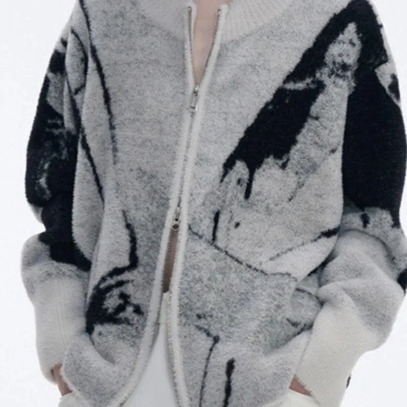 Embroidery Men's Cardigan Sweaters Vintage Round Neck Gradient Color Zipper Male Knitting Jackets Spring New Stylish 9C4262