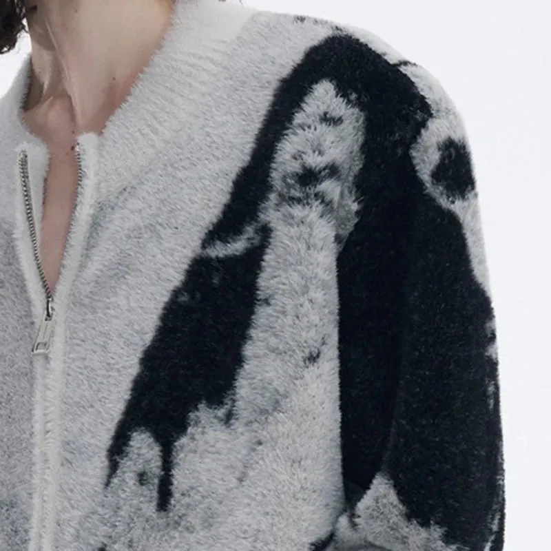Embroidery Men's Cardigan Sweaters Vintage Round Neck Gradient Color Zipper Male Knitting Jackets Spring New Stylish 9C4262