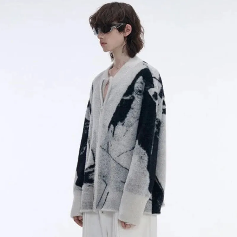 Embroidery Men's Cardigan Sweaters Vintage Round Neck Gradient Color Zipper Male Knitting Jackets Spring New Stylish 9C4262