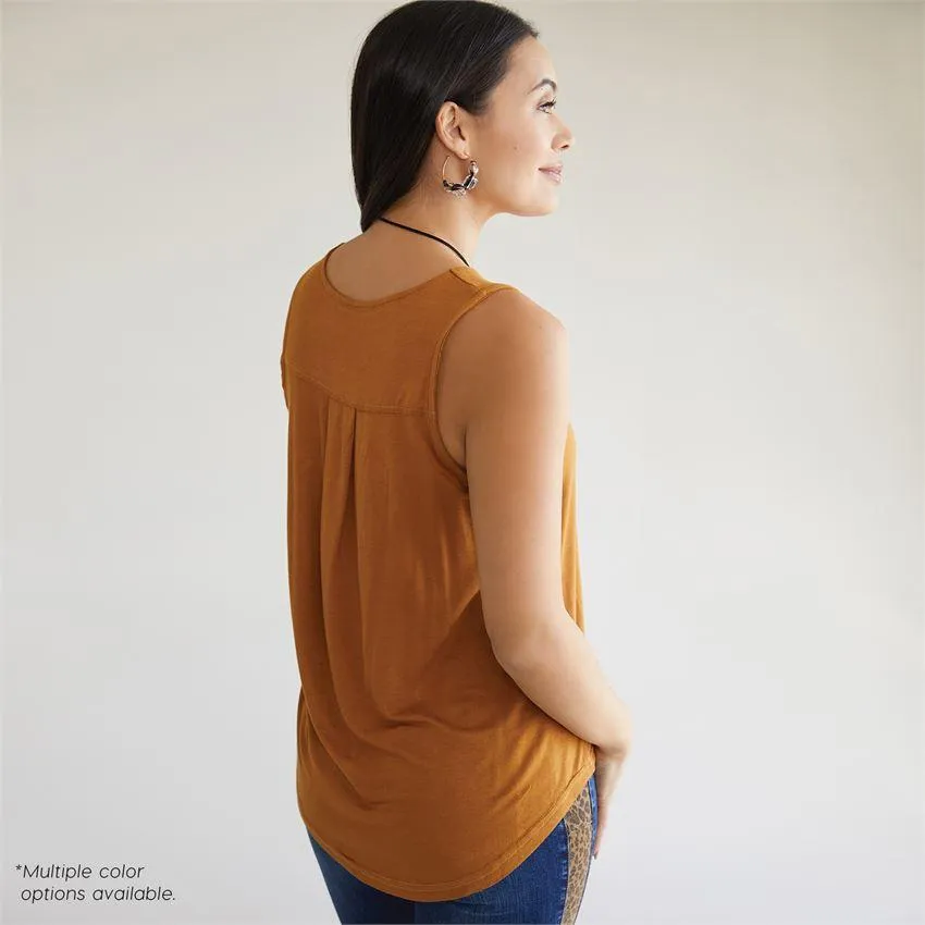 Erin Pleat Back Tank  - Mid Heather Grey