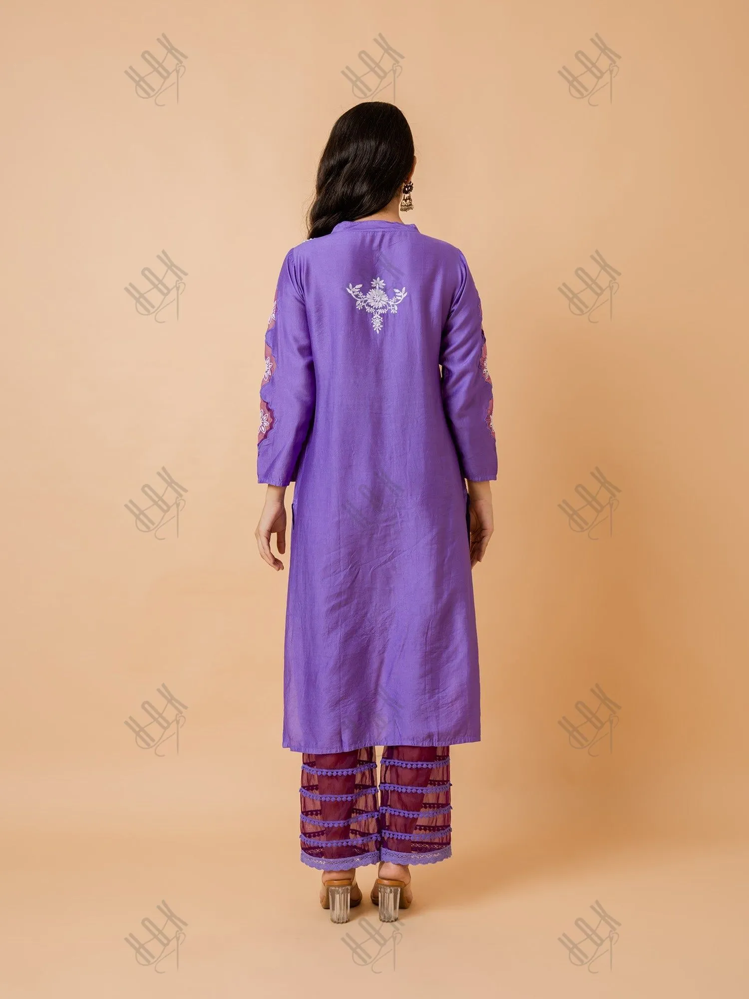 Farheen in Fizaa Purple Chikankari Chanderi Silk Kurta