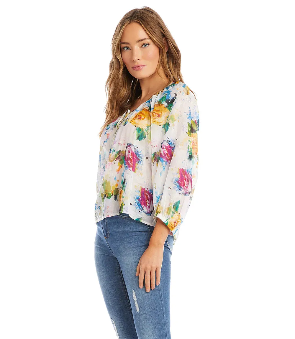 FINAL SALE ADEL ABSTRACT FLORAL PEASANT TOP -  KAREN KANE 2L22604