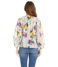 FINAL SALE ADEL ABSTRACT FLORAL PEASANT TOP -  KAREN KANE 2L22604