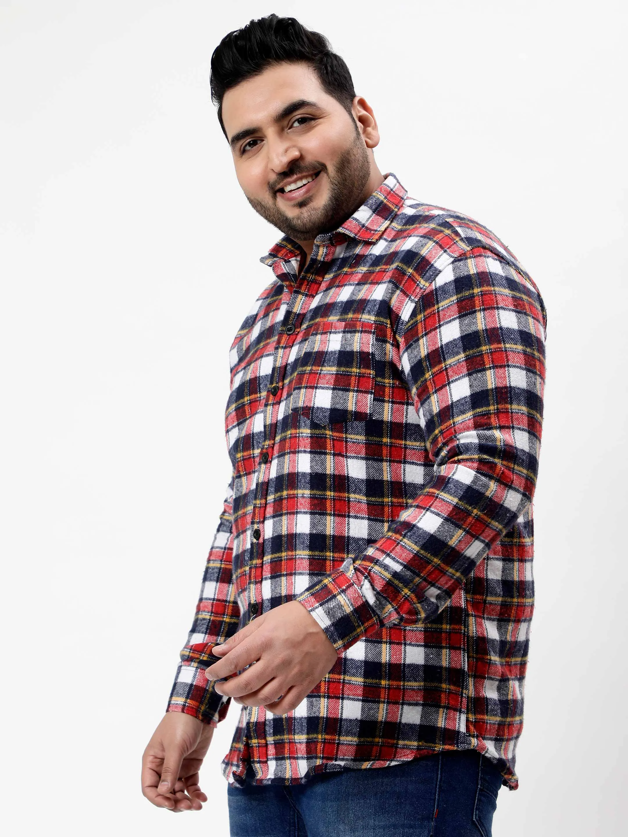 Flannel Red & Yellow Striped Checked Plus Size Shirt