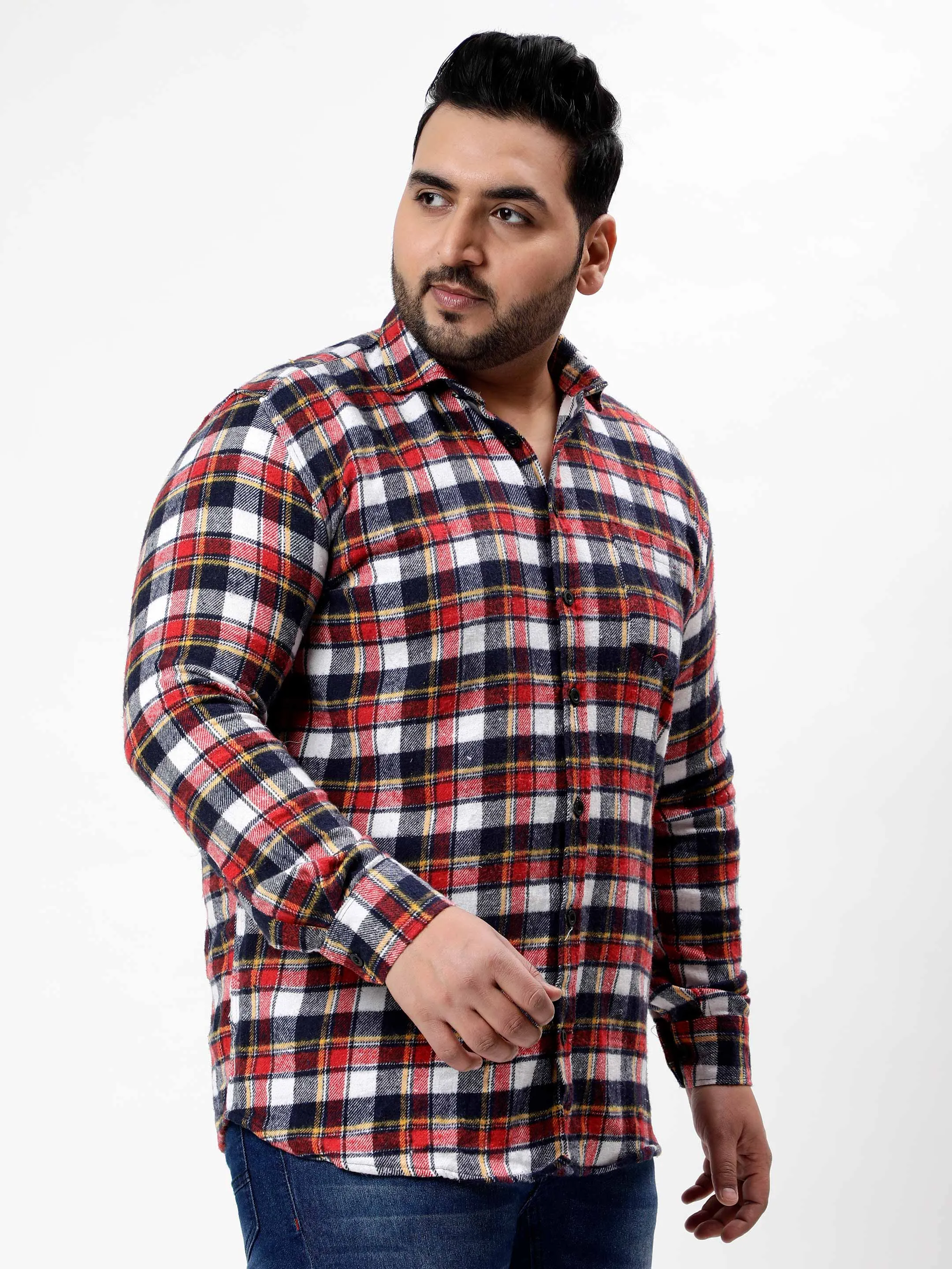 Flannel Red & Yellow Striped Checked Plus Size Shirt