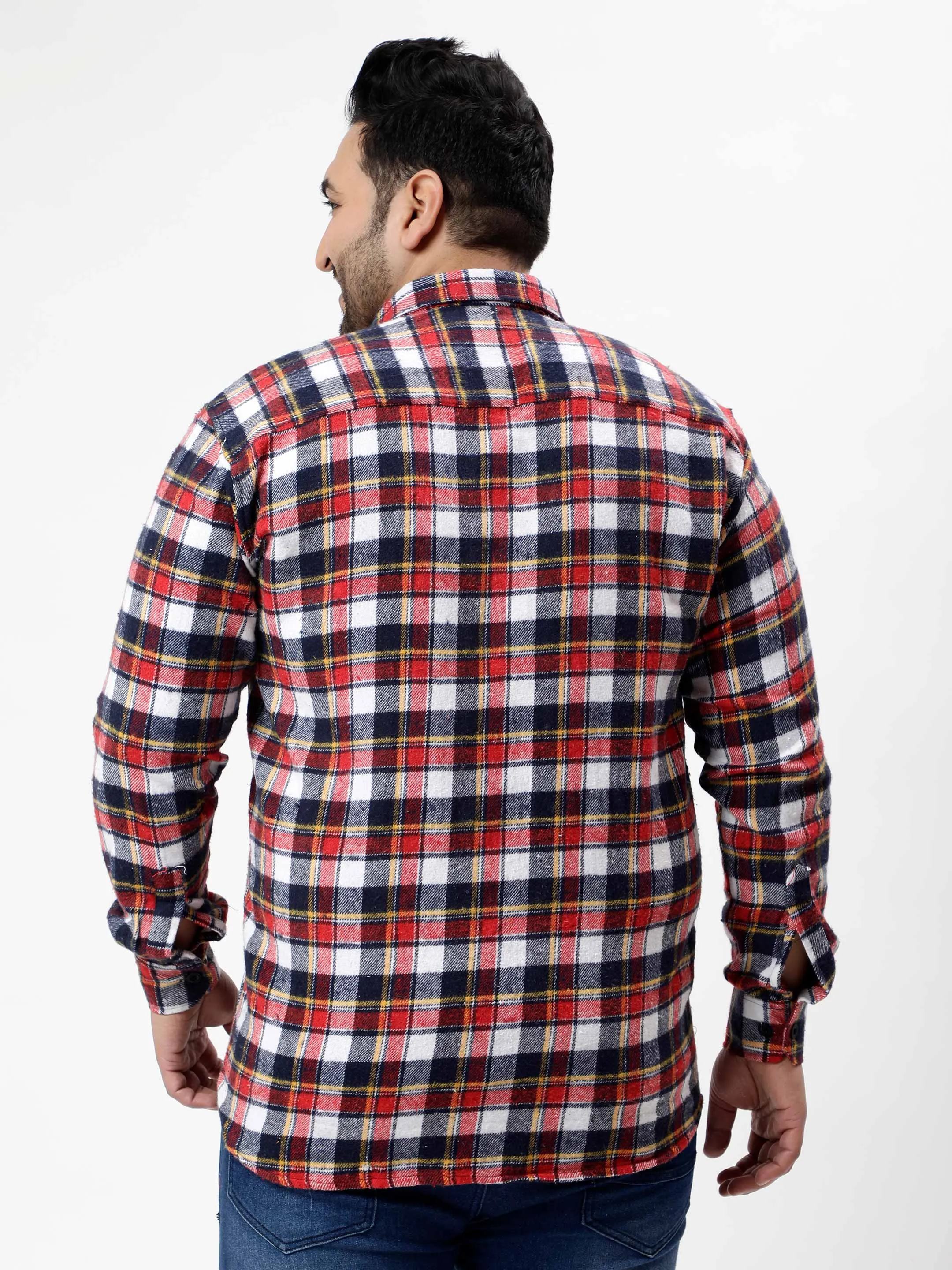 Flannel Red & Yellow Striped Checked Plus Size Shirt