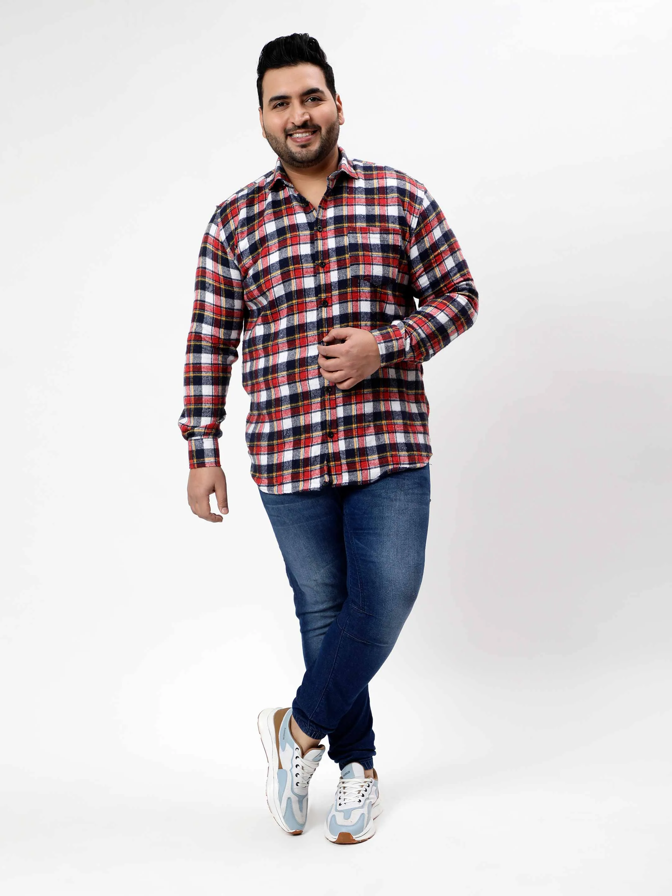 Flannel Red & Yellow Striped Checked Plus Size Shirt