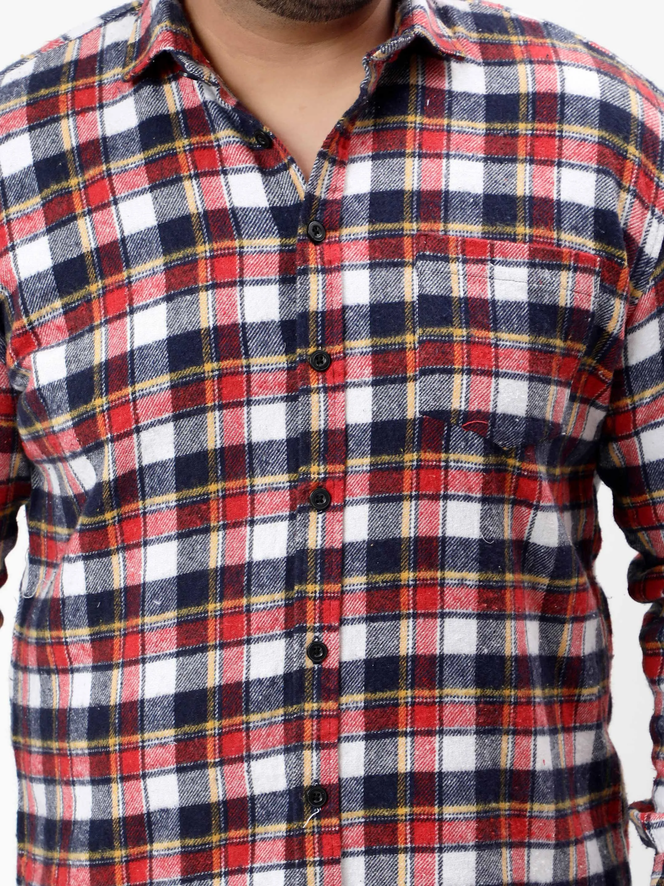Flannel Red & Yellow Striped Checked Plus Size Shirt