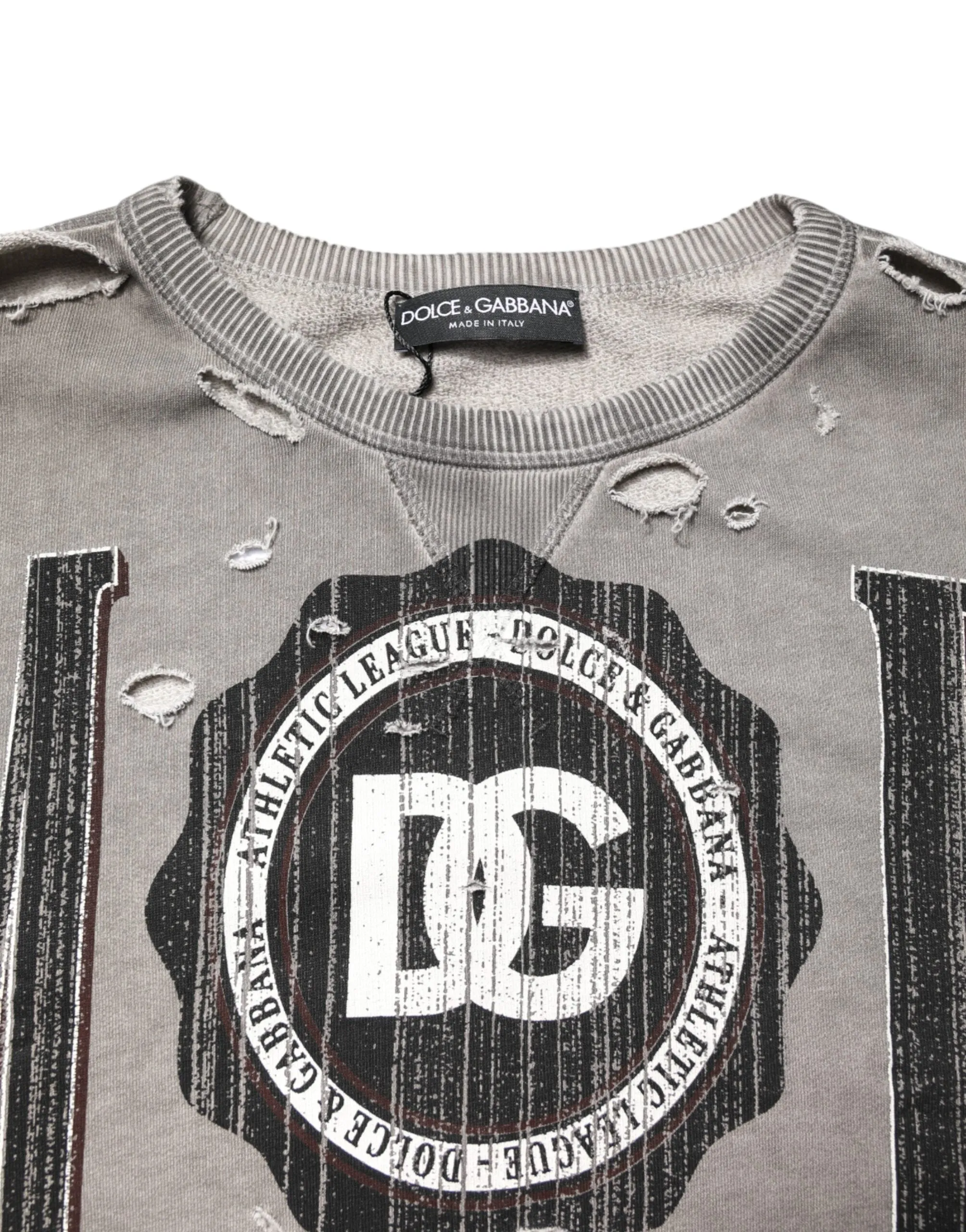 Gray Logo Print Crew Neck Pullover Sweater