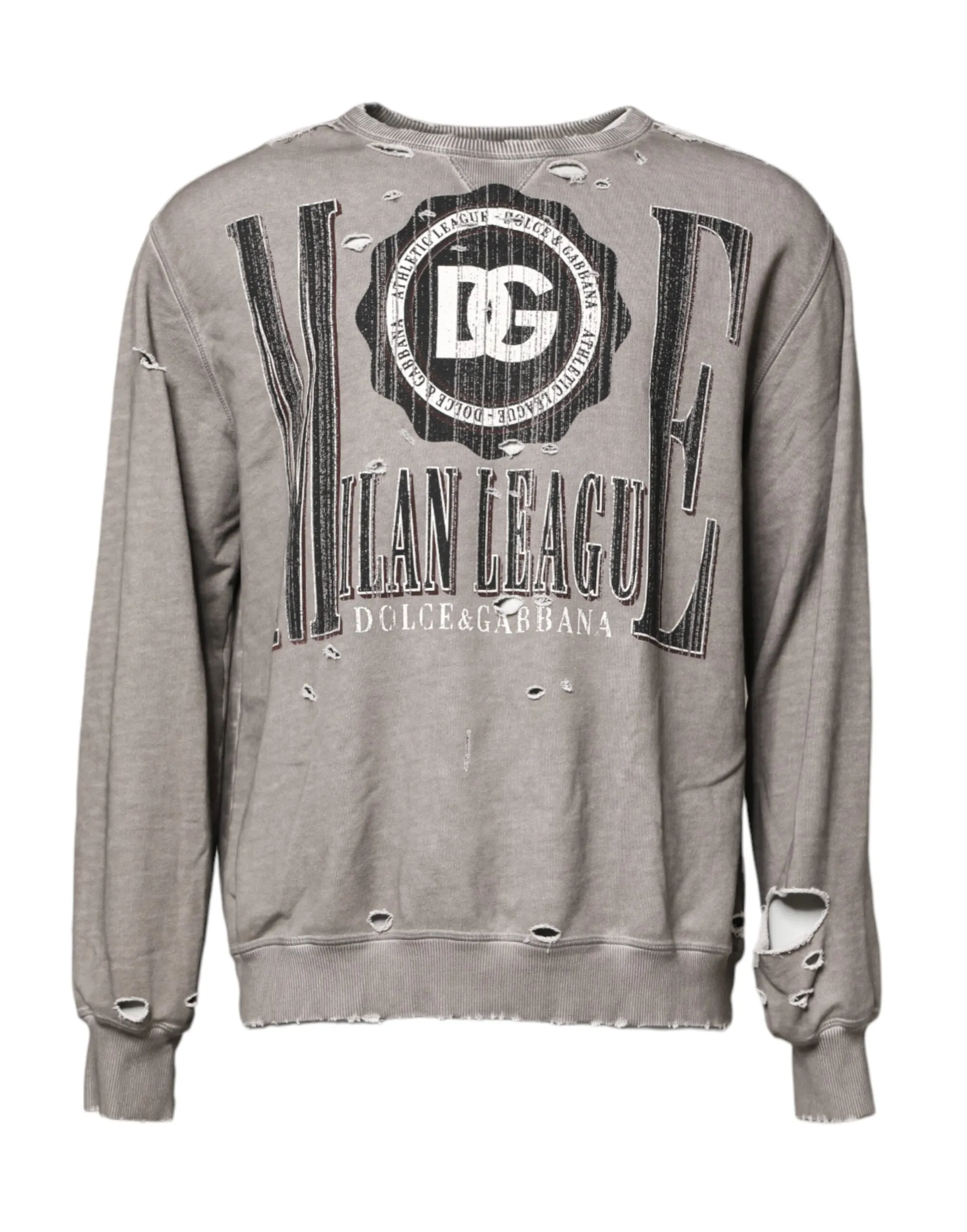 Gray Logo Print Crew Neck Pullover Sweater