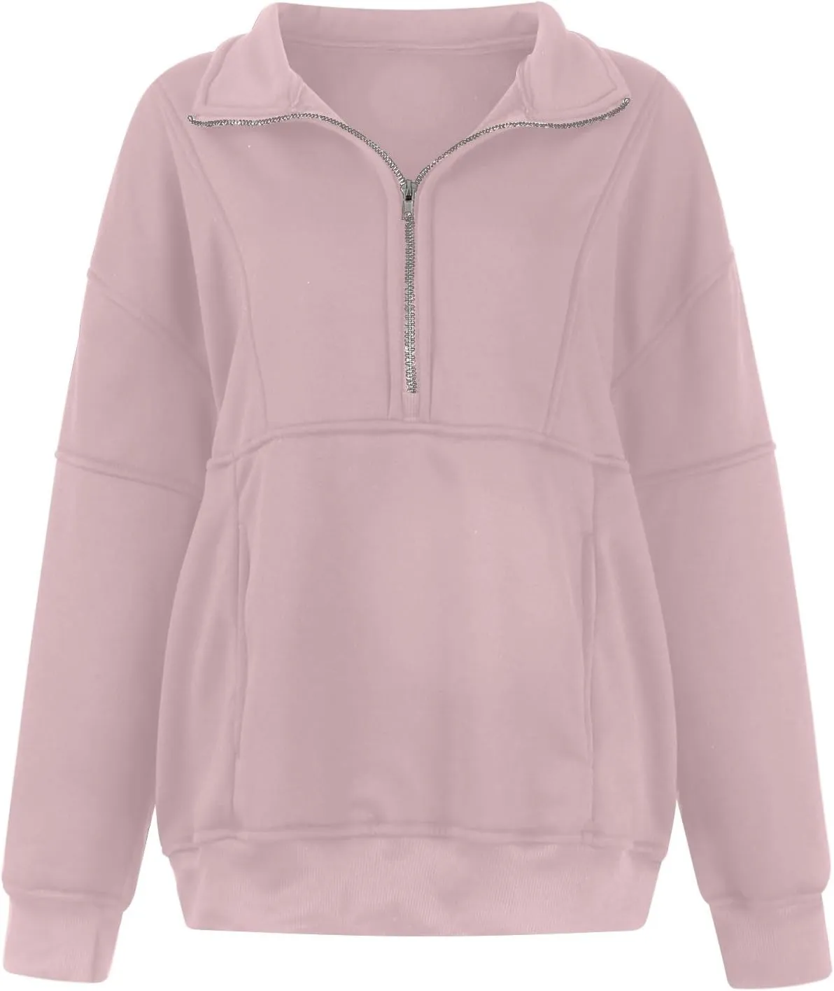 Half Zip Pullover Women Oversized Crewneck Sweatshirts with Pockets Loose Fit Thumb Hole Long Sleeve Sweaters
