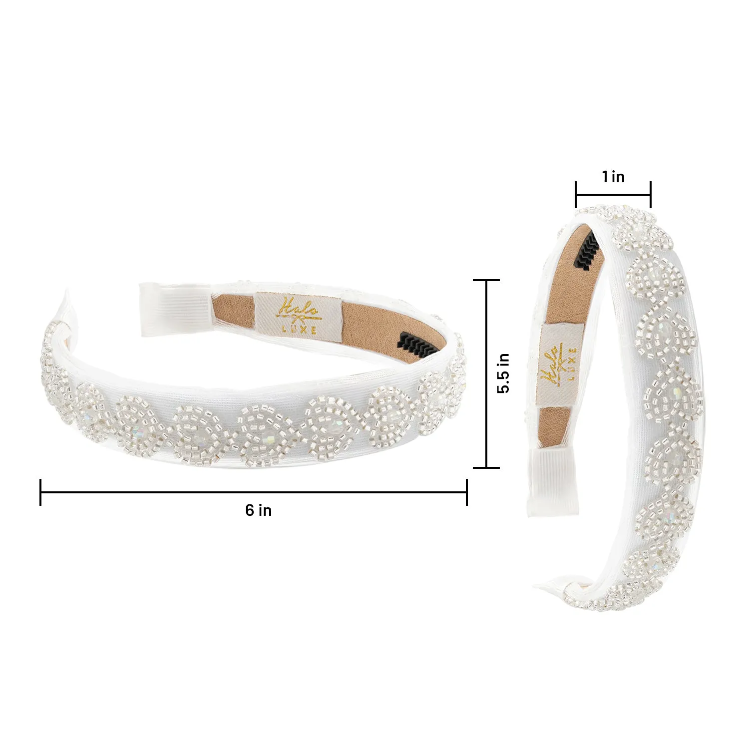 Halo Luxe Heart Candy Stone Embellished Tulle Headband - White