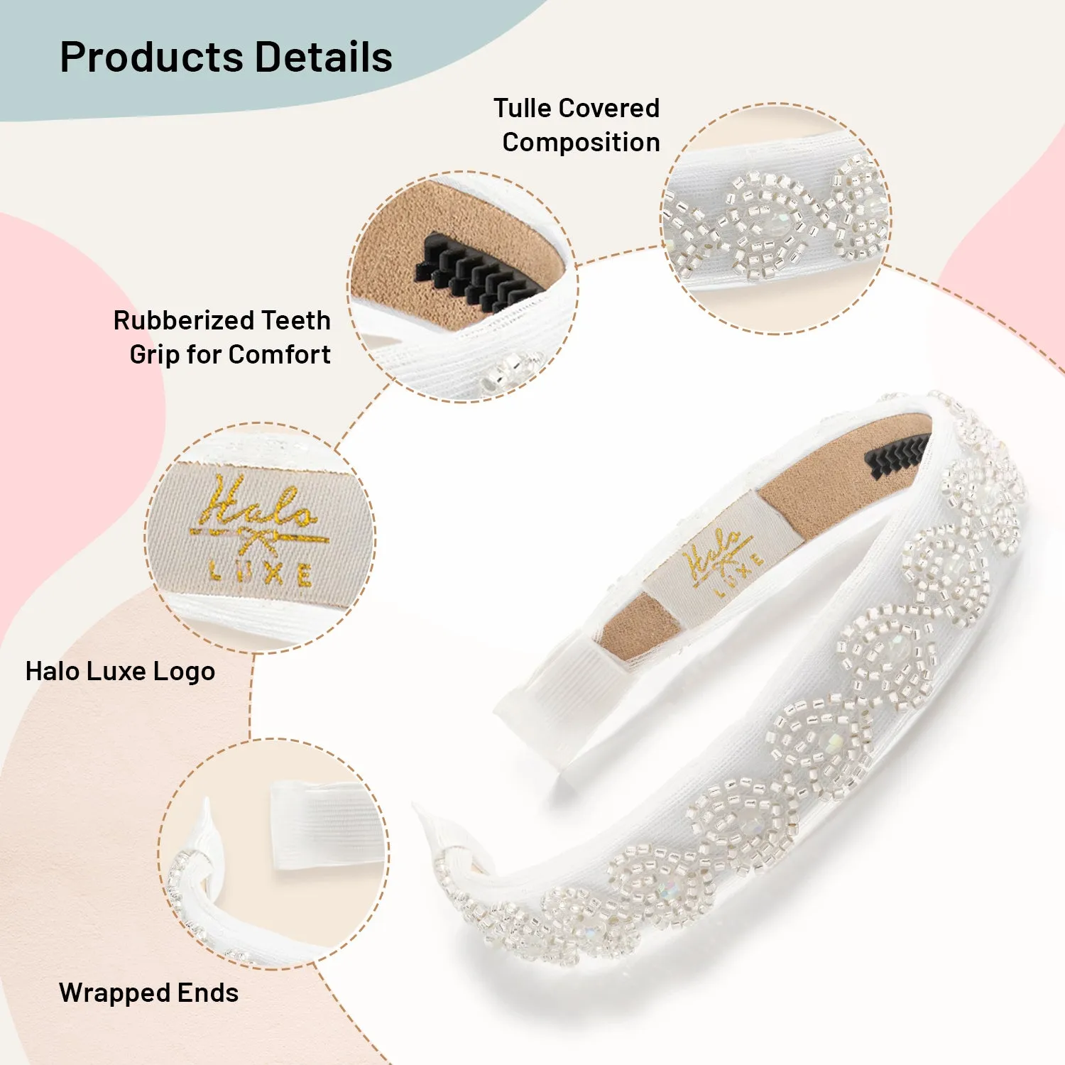 Halo Luxe Heart Candy Stone Embellished Tulle Headband - White
