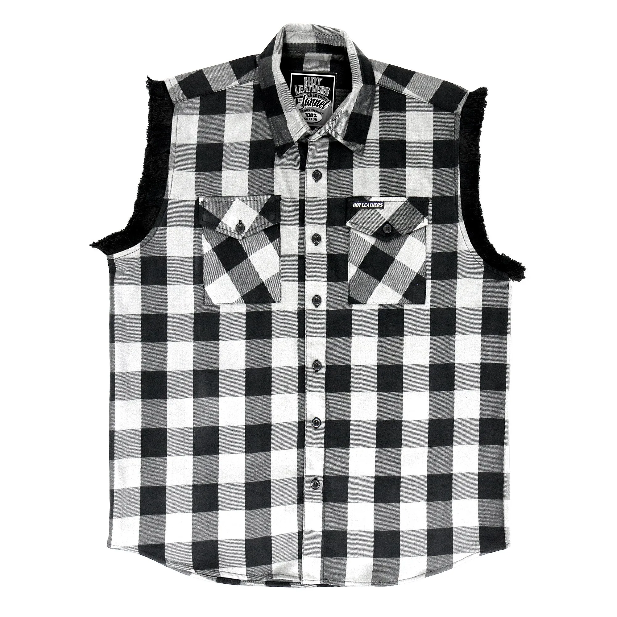 Hot Leathers Black and White Sleeveless Flannel Fringe Shirt FLM5202