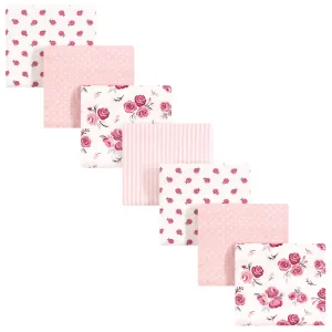 Hudson Baby Cotton Flannel Receiving Blankets Bundle, Cream Rose