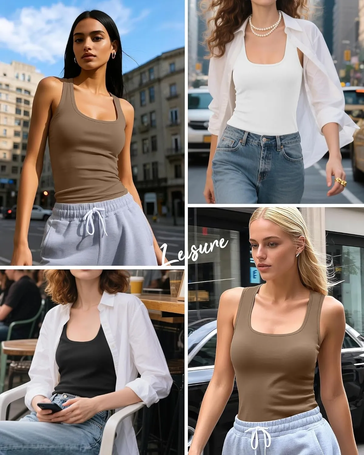 Huukeay 3 Pack Women's Racerback Tank Tops, Cotton Sleeveless Undershirt Tanks Slim Fit Stretch Yoga Workout Summer Top