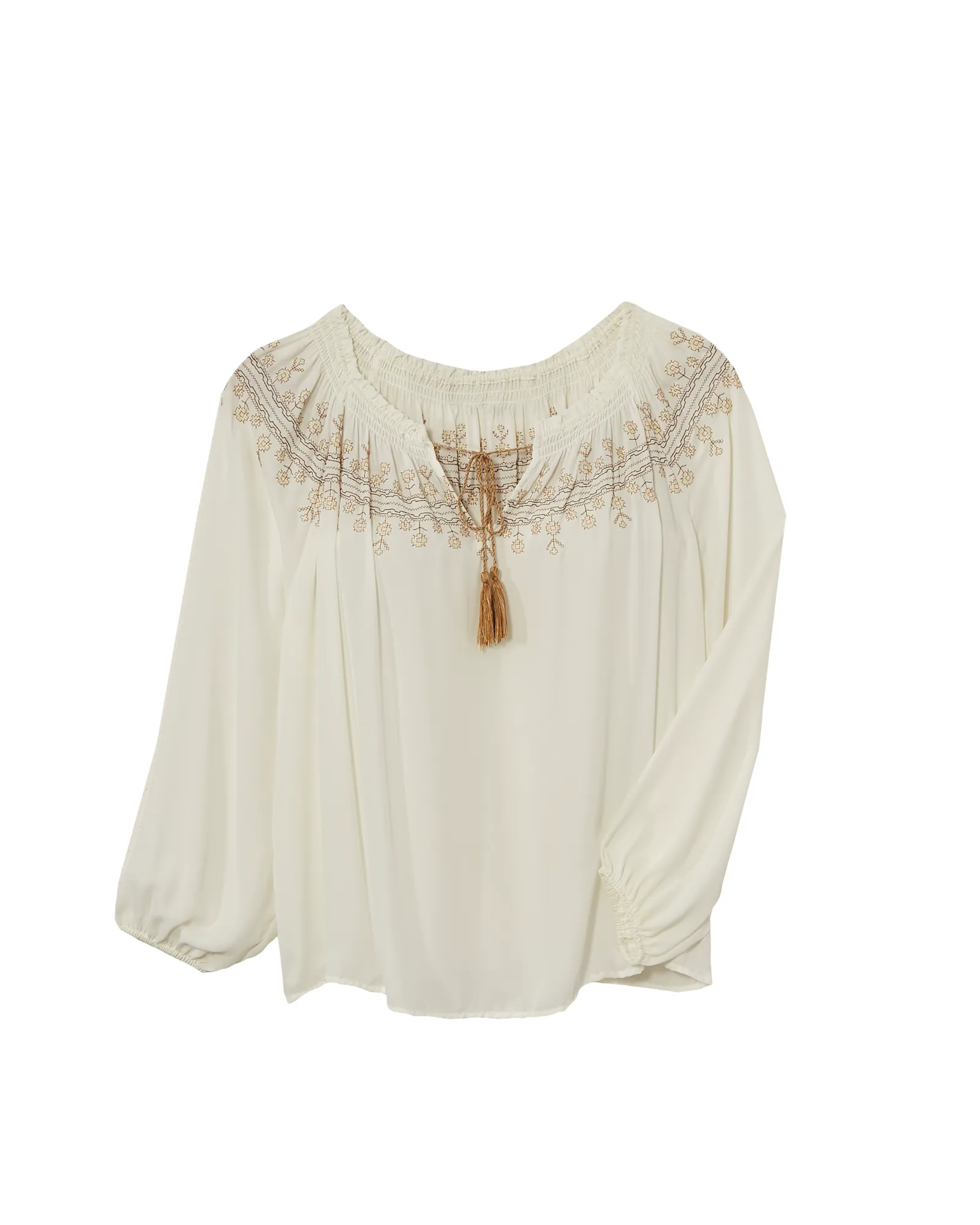Jenna Embroidered Long Sleeve Blouse | White