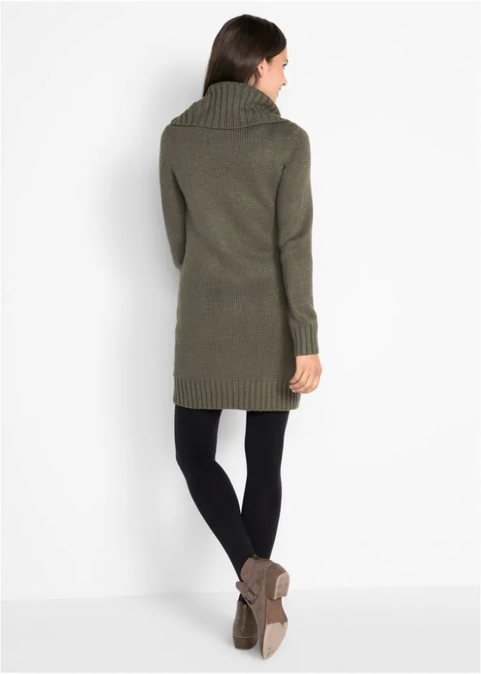 Knitted dress with turtleneck and patch pockets Bpc Bonprix Collection, green