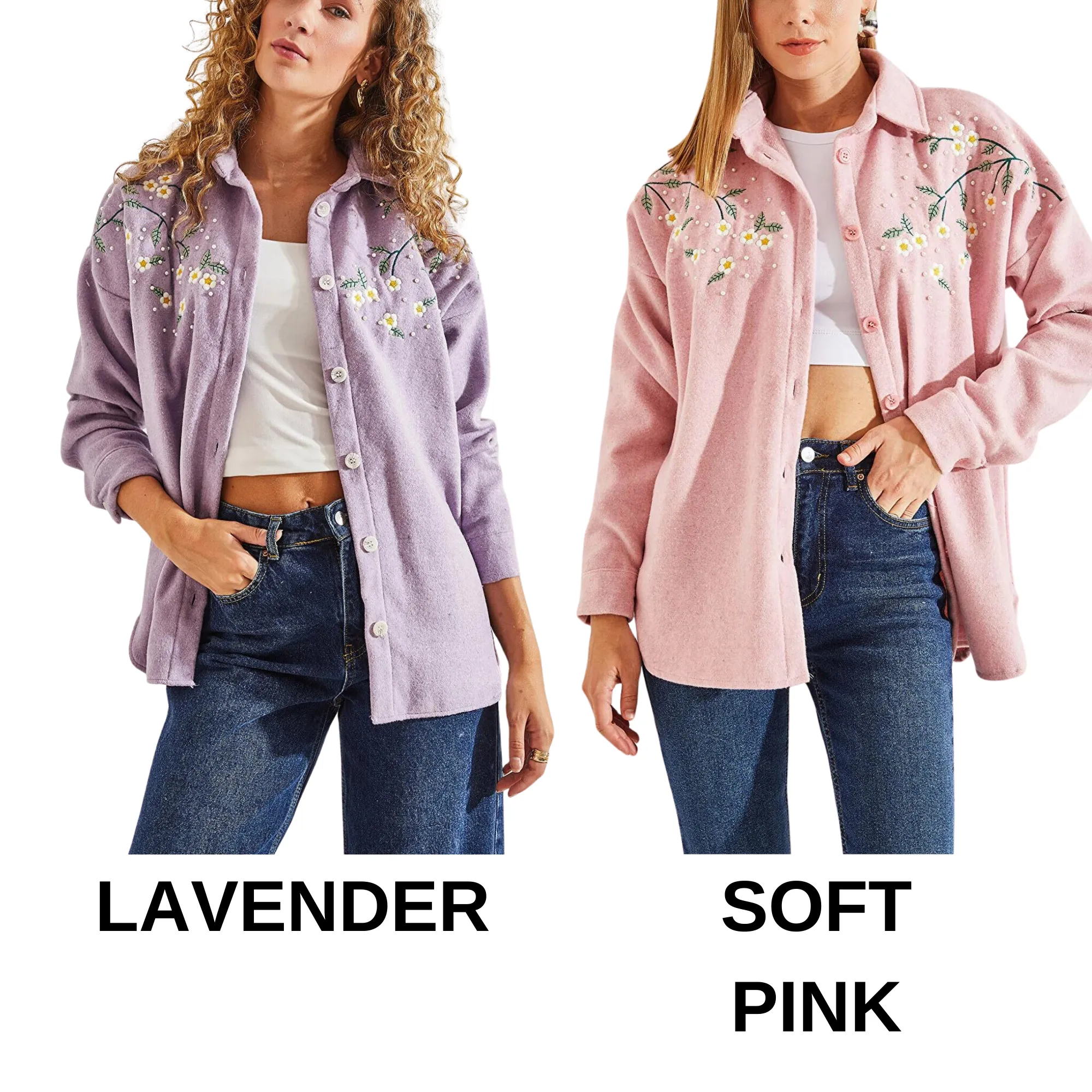 Lavender Cotton Daisy Embroidered Shaket