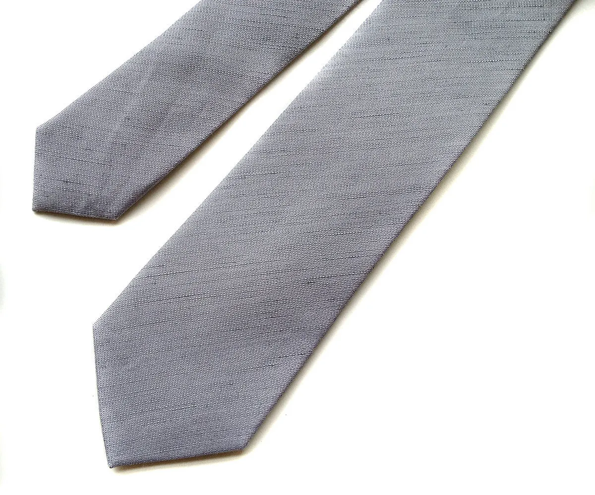 Light Gray Linen Necktie. Silver Solid Color Tie, Woodward