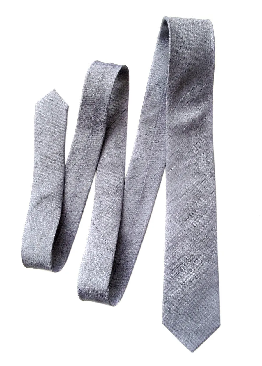 Light Gray Linen Necktie. Silver Solid Color Tie, Woodward