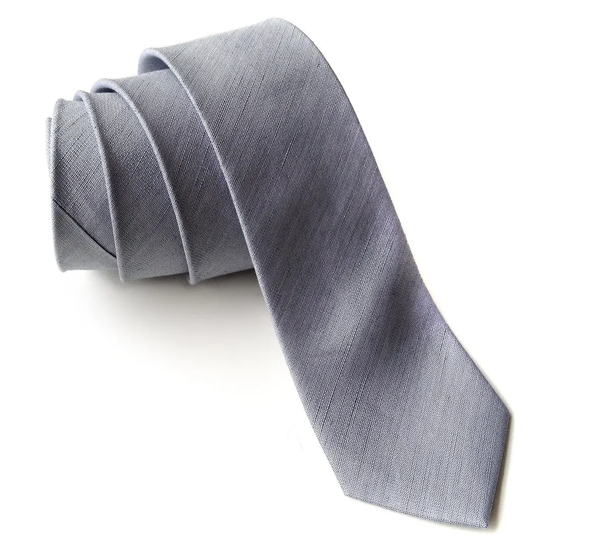Light Gray Linen Necktie. Silver Solid Color Tie, Woodward