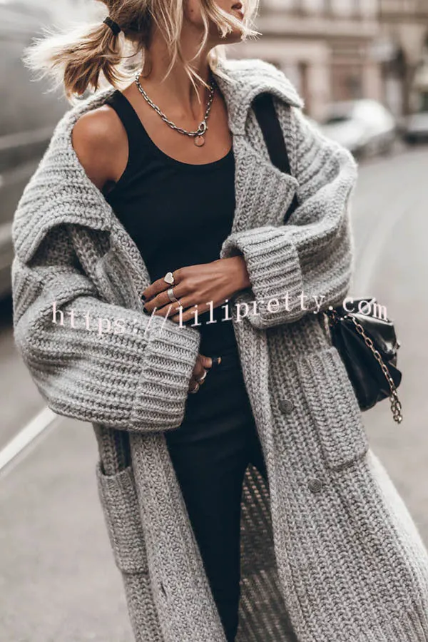 Lilipretty Chunky and Warm Knit Button Pocketed Oversized Midi Cardigan