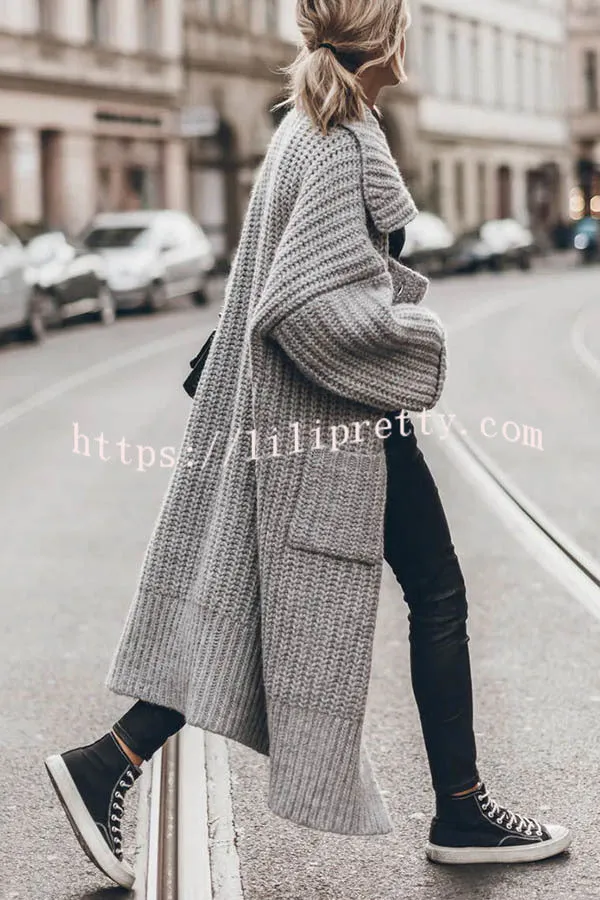 Lilipretty Chunky and Warm Knit Button Pocketed Oversized Midi Cardigan