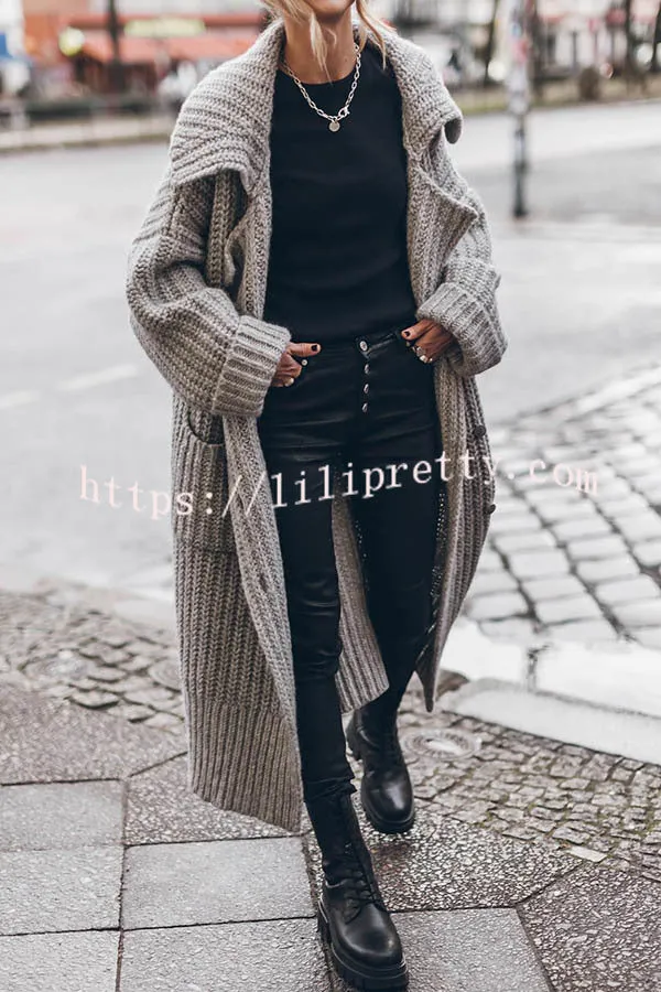 Lilipretty Chunky and Warm Knit Button Pocketed Oversized Midi Cardigan