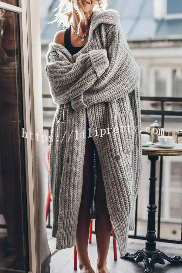 Lilipretty Chunky and Warm Knit Button Pocketed Oversized Midi Cardigan