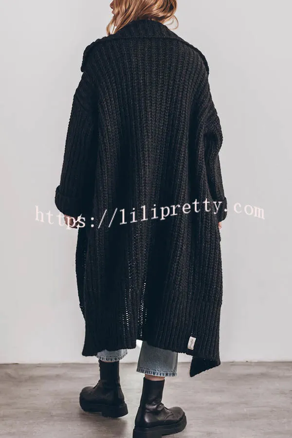 Lilipretty Chunky and Warm Knit Button Pocketed Oversized Midi Cardigan