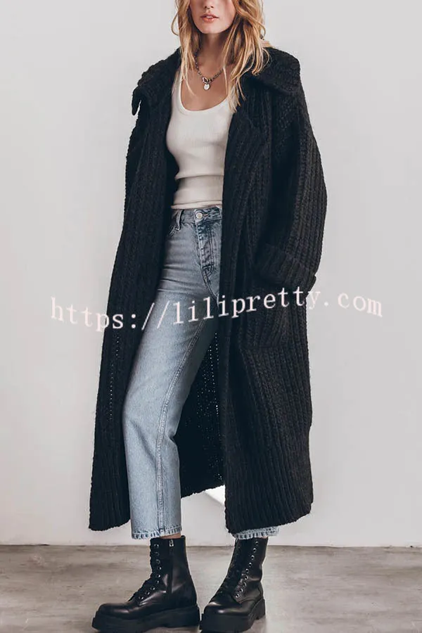 Lilipretty Chunky and Warm Knit Button Pocketed Oversized Midi Cardigan